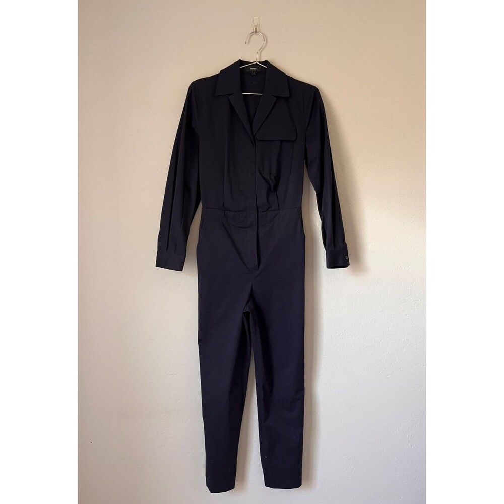Theory Women's Chino Style Shirt Jumpsuit in Dark Navy Size US 0